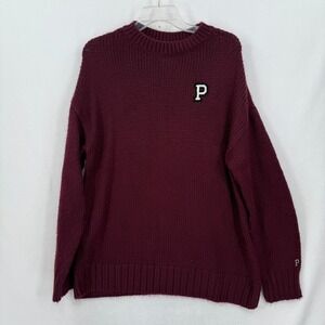 Victoria's Secret PINK Women's Large Maroon Knit Pullover Sweater P Logo